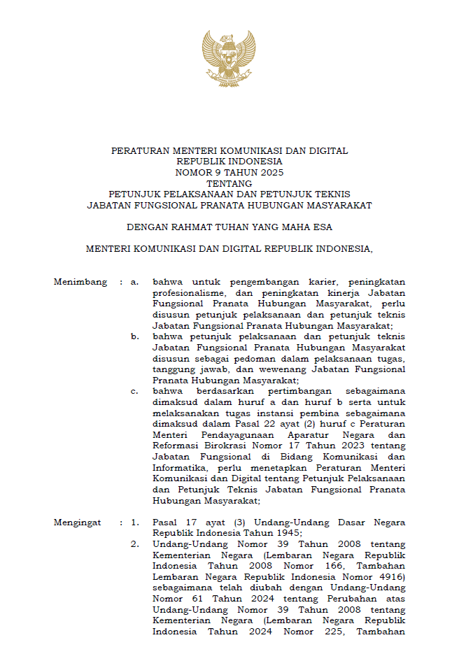 PERMEN KOMDIGI NOMOR 9 TAHUN 2025